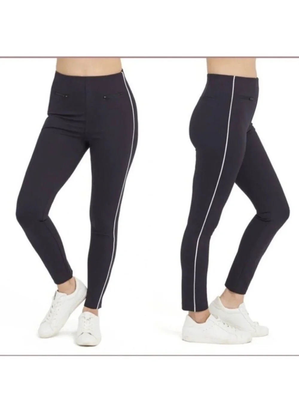 Spanx Perfect Ankle Skinny Side Piping Slimming Pants Black Size Medium